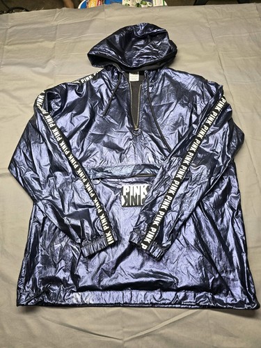 UNDERCOVER Felpa con cappuccio giacca a vento Victoria’s Secret ROSA metallizzata XS S blu navy pullover lucido