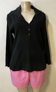 Chicos Black Hoodie Crinkle Gauze 1 EUC - Picture 1 of 7