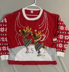 Damen Gr. XL Ugly Christmas Pullover Eislaufen Rentier Neu mit Etikett - Bild 1 von 19