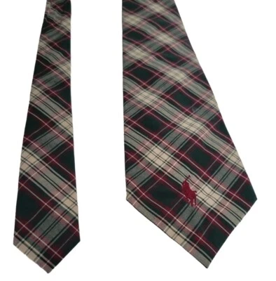 Polo Ralph Lauren Mens Tie Plaid Vintage 100% Cotton Hand Made in USA - Image 1 of 4