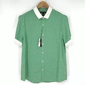 MICHAEL KORS Button Up Shirt Mens Size XL Short Sleeve Green Gingham Plaid NWT - Picture 1 of 14