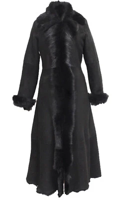 Ladies Black Full Length Sheepskin Coat Toscana Shearling Merino Leather Trench - Image 1 of 4