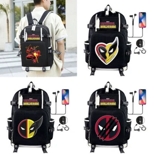 Deadpool Wolverine Best Friends USB Backpack Men Teens Shoulder Leisure Bag - Picture 1 of 26