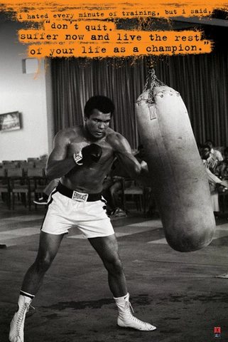 Muhammad Ali DON'T QUIT Heavy Bag Training Historic Boxing 24x36 Wall POSTER Cover