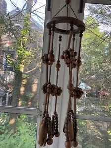 VTG 80’s 90's Wooden Hanging Decoration Wind Chimes Beads 18" Rare Unique - Picture 1 of 7