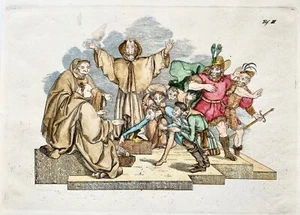 1829 rare handcol. 4to copper engraved CARICATURE by DISTELI: Church and State - Picture 1 of 3