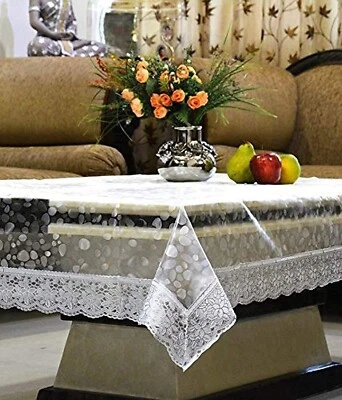 Bubble Transparent  4 Seater Dining Table Cover with Silver Border US - Image 1 of 3