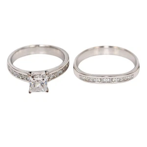 4.00 Carat D/VVS1 Princess Shape Women's Set In 925 Sterling Silver - Picture 1 of 9