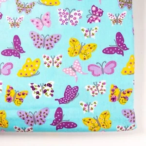 Vintage Butterflies on Blue Quilting Cotton Fabric 44x20 Flowers Floral Purple - Picture 1 of 3