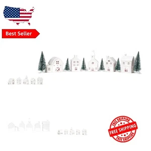 Charming 11-Piece Glazed Porcelain Holiday Village with Battery-Operated Lights - Picture 1 of 8