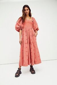 NEW FREE PEOPLE Sz XS DAHLIA EMBROIDERED MAXI DRESS IN PINK