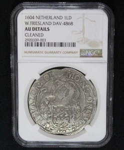 1604 Silver Lion Daalder W Friesland Netherland NGC Graded Coin AU Details 4868 - Picture 1 of 7