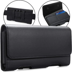 XL Leather Sleeve Phone Holster Carrying Case With Belt Clip Card /Money Holder - Picture 1 of 12