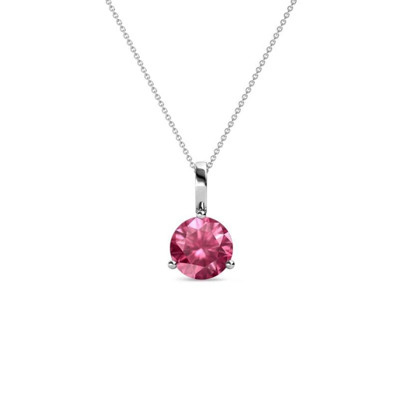 Pink Tourmaline 3 Prong Solitaire Pendant 14K Gold with 18'' Chain JP:197946 - Image 1 of 1
