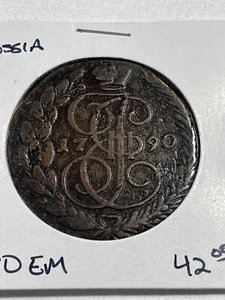 1790-EM Russia 5 Kopeks Large Copper Coin - Picture 1 of 4