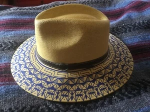 Mexican Artisan Hand Painted Fedora Floral Panama Bohemian Cowboy Hat Yellow M - Picture 1 of 9