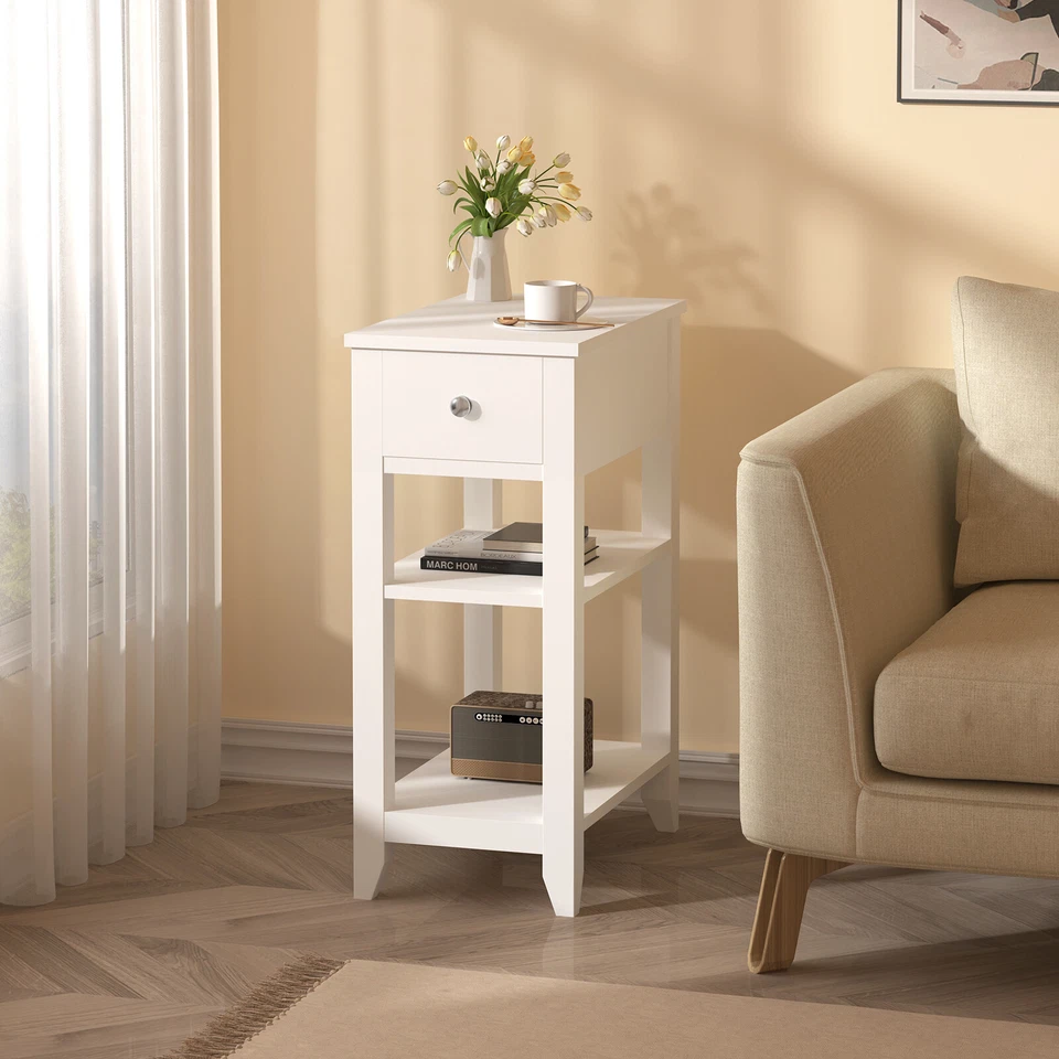 WOLTU Nachttisch schmal Nachtschrank mit 2 offenen Ablagen Beistelltisch modern