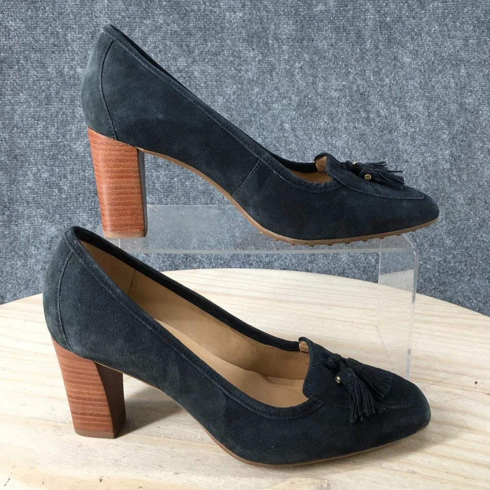 Talbots Shoes Womens 6.5 M Pump Tasselled Slip On Block High Heels Blue Leather - Image 1 of 4