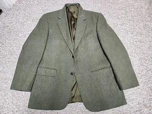 Lands End Jacket Olive Herringbone Lambswool Wool Tweed Blazer Sport Coat 42R - Picture 1 of 18