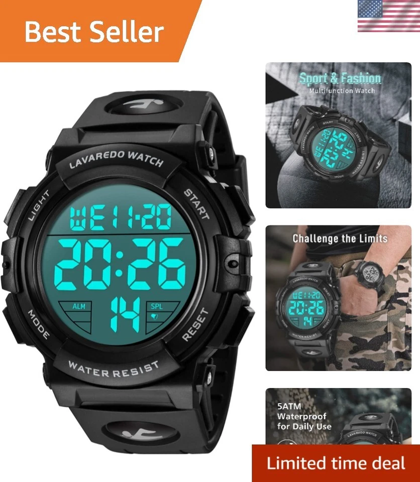 Unbranded Military-Style 48mm Black Resin Case with Black Polyurethane Strap Men's Smart Watch