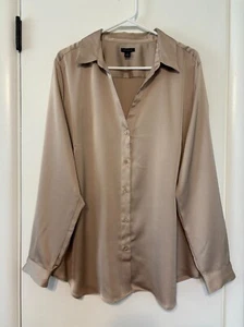 Camisa Top Blusa XXL Beige Ann Taylor #483334 Para Mujer L/S Botón Frontal Esencial - Imagen 1 de 9