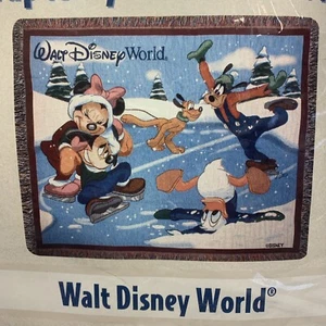 Walt Disney World WDW Blanket Tapestry Woven Throw 60x50 Ice Skating Pluto Goofy - Picture 1 of 10
