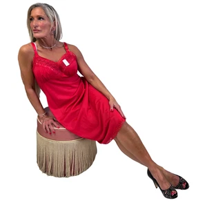 Vintage 1950s Lorraine Red Nylon Full Slip NWT Sz 38 M - Picture 1 of 13