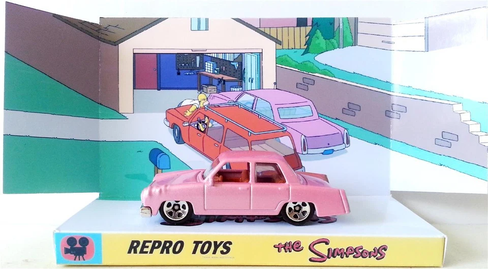 HOT WHEELS The SIMPSONS Cartoons Pink Model Family Car & Custom Repro Display - image 1 of 1