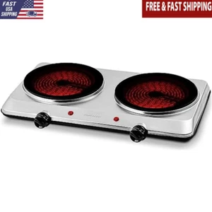 1500W Infrared 2 Burner Hot Plate 7.5 In Ceramic Glass Cooktop Portable Stove - Picture 1 of 7