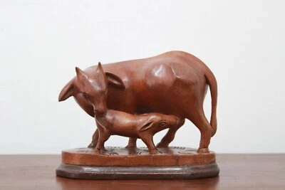 Estatua de vaca y becerro vintage decoración del hogar escultura goumata antigua artesanía regalo Foto 1 de 4