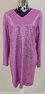 NW Mae/eor Womens Sequin Dress Sz L Pink Long Sleeve Lined - Picture 1 of 11