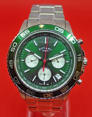 Pulsera de acero inoxidable con esfera verde cronógrafo giratorio para hombre GB03067/24 EN CAJA Foto 1 de 4