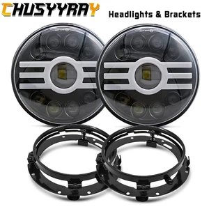 7 inch round headlights & brackets For Jeep Wrangler JK 2007-2017 2pcs - Picture 1 of 12