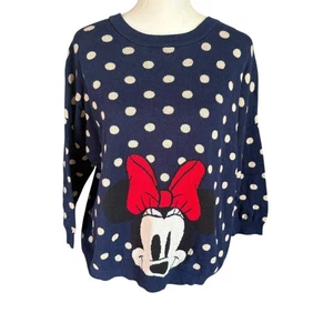Disney x Cath Kidston blue and tan polka dot Minnie Mouse 3/4 sleeve sweater S - Picture 1 of 9