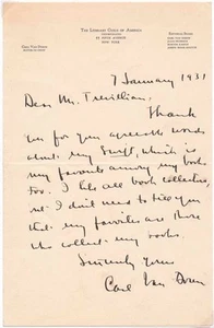 Carl VAN DOREN / Carta autógrafa firmada - Imagen 1 de 1