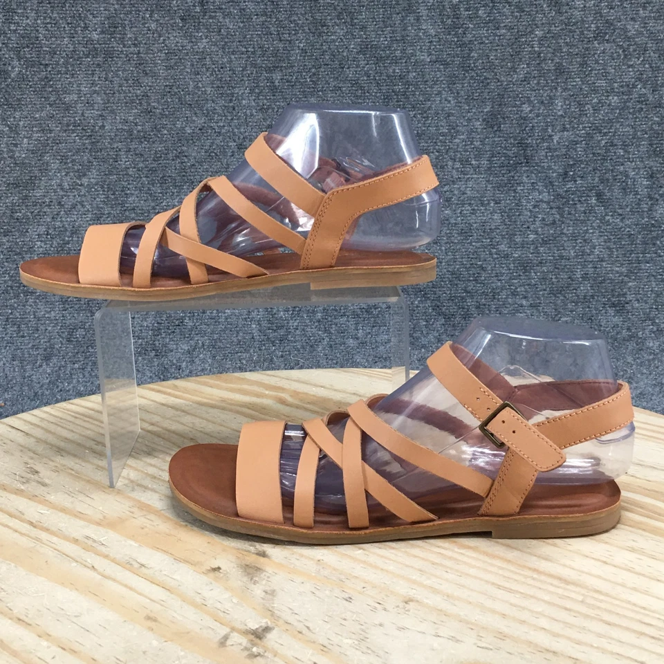 Sandalias Toms para mujer 7,5 Sephina correa al tobillo marrón cómodas punta abierta plana 10019752 Foto 1 de 4