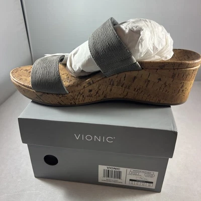Vionic Women’s Pepper Ruched Cork Wedge Platform Sandals Slate Gray Size 12 - Image 1 of 4