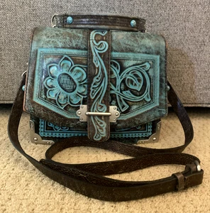 BORSA A TRACOLLA PATRICIA NASH IN PELLE LAVORATA TURCHESE BORSA A MANO - Foto 1 di 18
