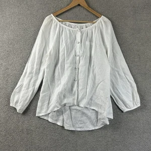 Vintage Women’s Peasant Blouse Top Size M White 100% Linen Button Front Boho - Picture 1 of 9