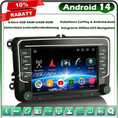 Android 14 64GB GPS Autoradio BT für VW T6 Crafter Amarok Caddy Polo ŠKODA Yeti - Bild 1 von 4