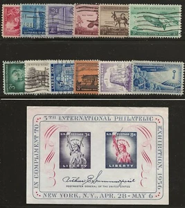 US Scott #1073-85, Singles & Souvenir Sheet 1956 Complete Year FVF Used - Picture 1 of 1