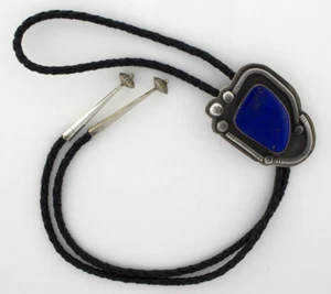 Vintage Lapis Bolo Tie By Unknown Navajo Artist - Picture 1 of 5