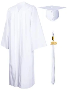 Matte Graduation Gown Cap Tassel Set 2025 for High School and Bachelor White ... - Picture 1 of 6