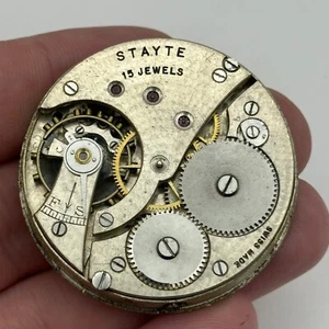 43mm Vintage Stayte 15 Jewels Swiss Made Pocket Watch Movement PARTS REPAIR - Picture 1 of 16