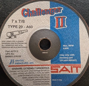 16   Sait 27512  7" x 7/8 36 Grit Type 29-A60Challenger Flexible Grinding Wheel - Picture 1 of 2