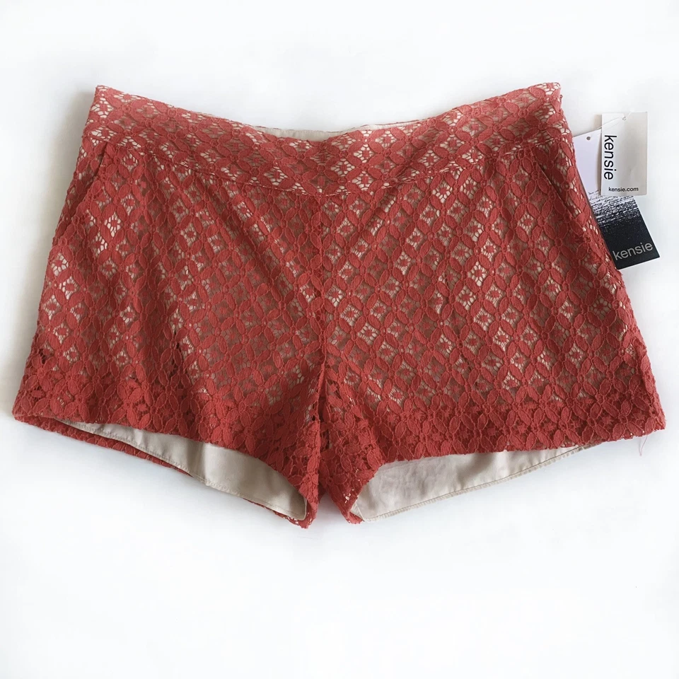 Pantalones Cortos Kensie Rojo Coral Encaje Forrados Talla 10 Nuevos con Etiquetas Foto 1 de 4