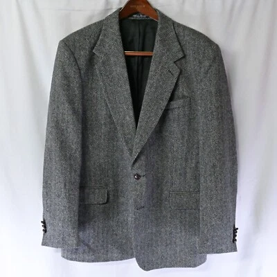 Chaqueta Blazer Abrigo Deportivo Robert Stock 42L Gris Espiga Tweed Pesado 2Btn Foto 1 de 4
