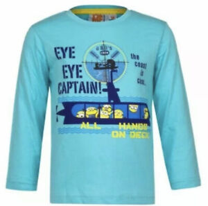 MINION LONG SLEEVED T-SHIRT BLUE AGE 3,4 & 8 YEARS 100% COTTON 