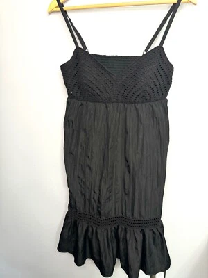 Oleg Cassini Spaghetti Strap Black Dress with Crochet Bust, Size 6 - Image 1 of 4