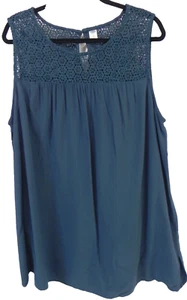 Camiseta sin mangas Old Navy turquesa con acento de encaje/crochet talla XL ligera fluida boho - Imagen 1 de 5